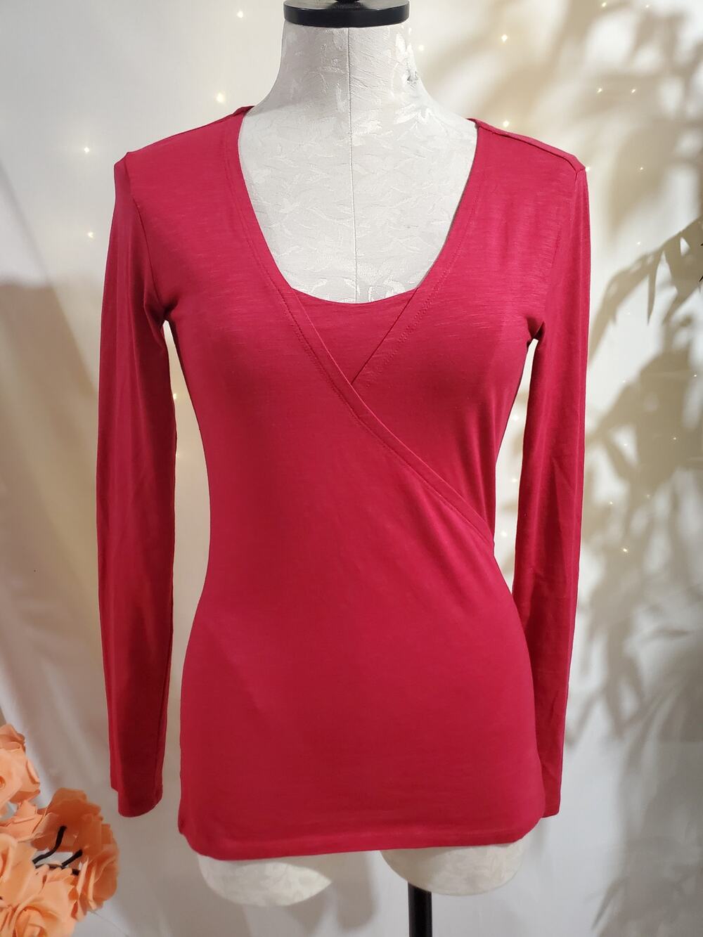 Horny Toad Oblique V Long Sleeve Shirt XS Hot Pink Organic Cotton Lyocell Eco